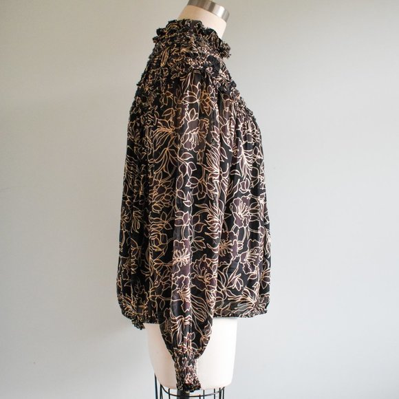 Nicholas Floral Neck Ruffle / Gathered Floral Long Sleeve Blouse - Picture 6 of 11